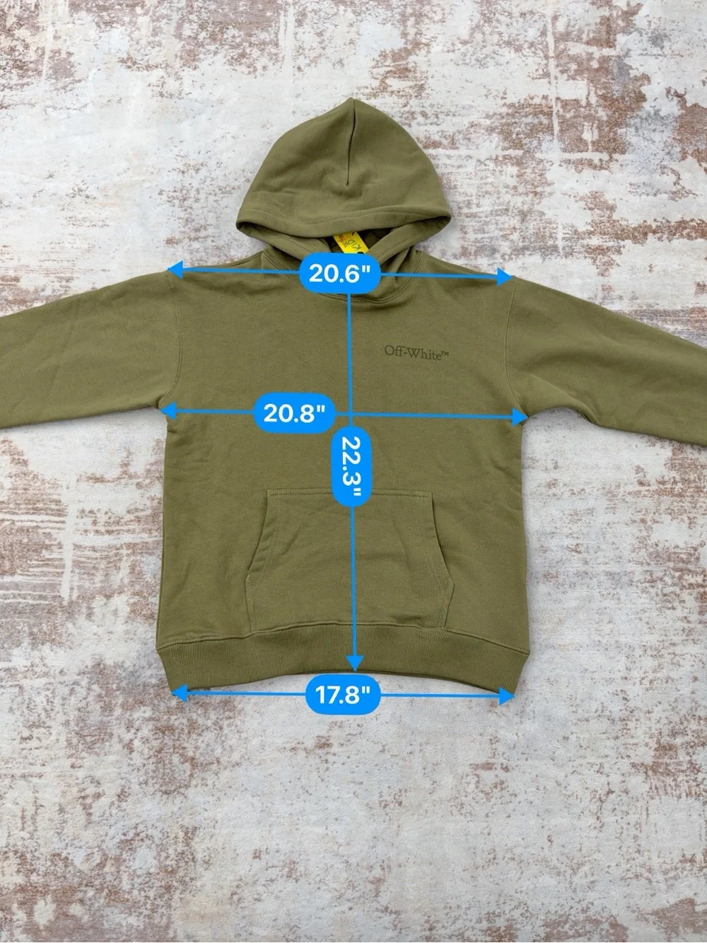 Off-White Kids Hoodie Olive Green Arrow Logo Pullover Sweatshirt Size 12 NWT